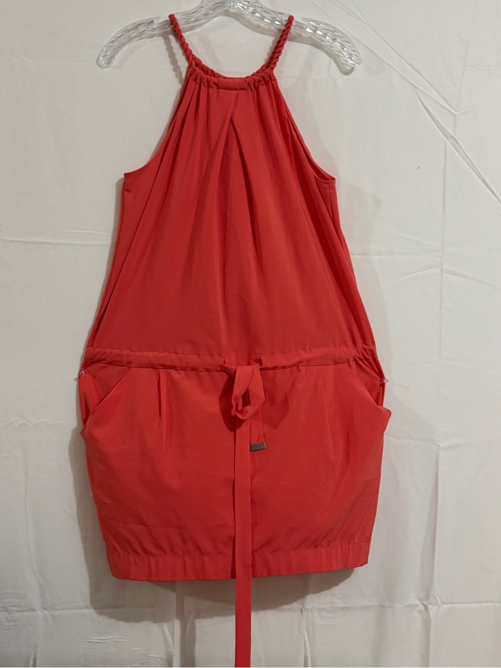 Rachel Coral Halter Drawstring Mini Dress